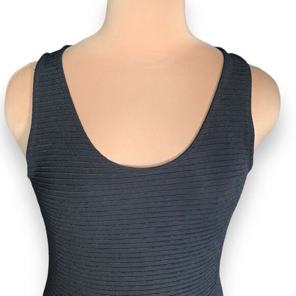 Charlotte Russe Black Bodycon Dress Asymmetrical White Trim Ribbed Sleeveless - Picture 2 of 8